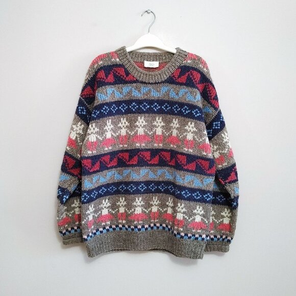 Mallku  Creations Women's Wool Sweater Multicolored Patterned Long Sleeve - Picture 1 of 3